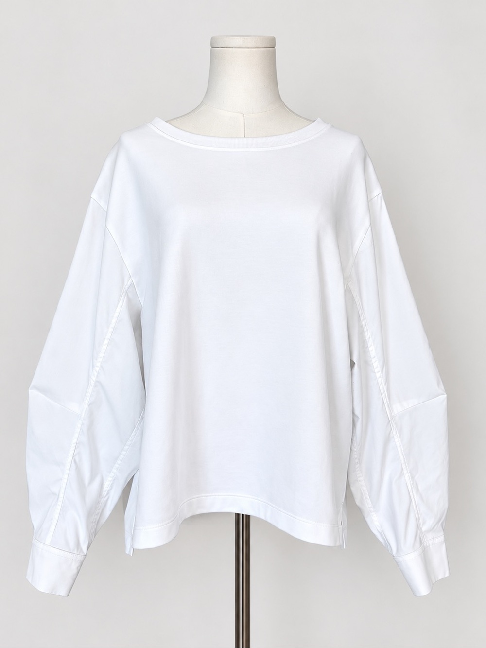 Athleta 1X White Mixed Media Oversized Long Sleeve Top Pullover Cotton Blend